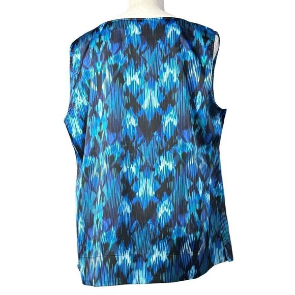 Chico's Blouse Shell Size 3 (US XL/16) Blue Sleeveless Abstract Flowy Tank Top - Picture 2 of 9